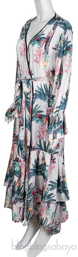 Bird Print Kimono & Bow Pants