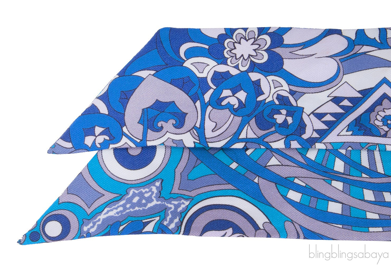 Blue Floral Printed Twilly