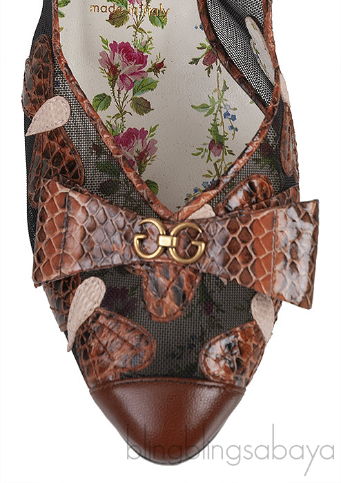 Gucci Malaga Kid Elaphe Lizard Butterflies Mid-Heel Slingback