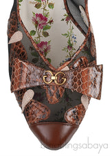 Gucci Malaga Kid Elaphe Lizard Butterflies Mid-Heel Slingback