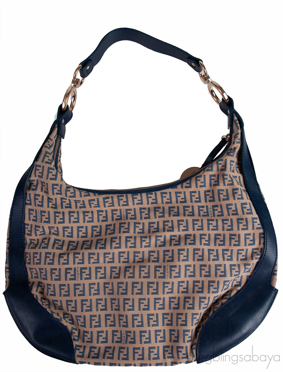 Fendi Blue FF Printed Canvas Hobo
