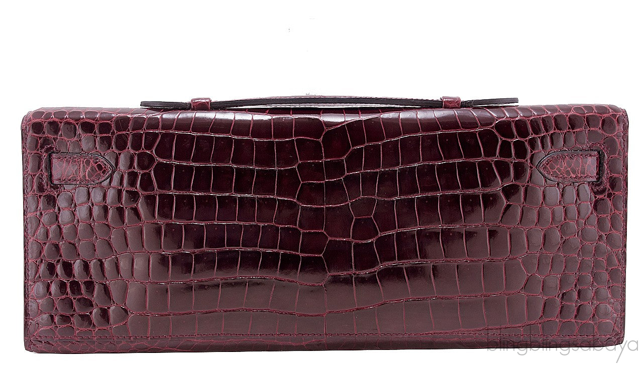 Kelly Cut Porosus Crocodile Bordeaux