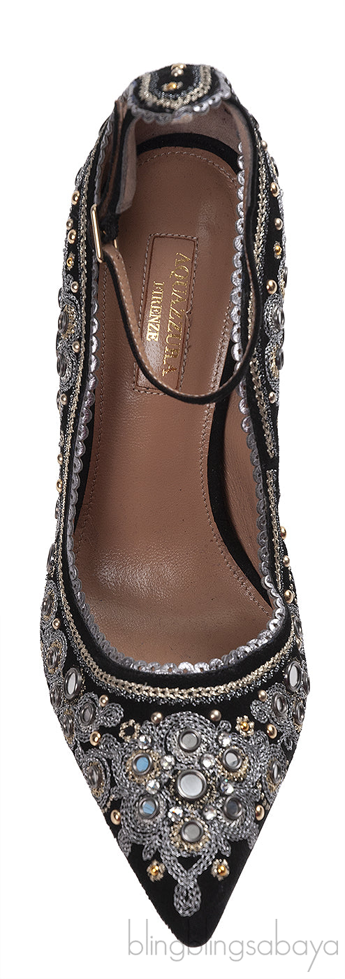 Aquazzura Black Embellished Jaipur Pumps