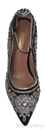 Aquazzura Black Embellished Jaipur Pumps