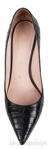 Black Croc Embossed Pointed Toe Heels
