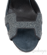 Hermes Premiere Glitter Blue Grey Suede Sandals