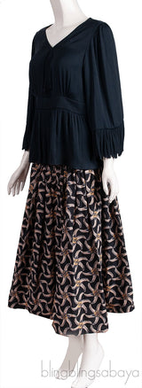 Dark Blue Blouse & Floral Print Skirt
