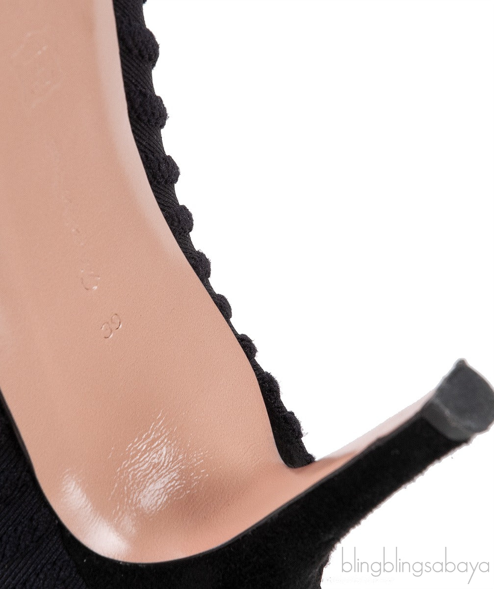Black Knitted Pointed Toe Ankle Boots