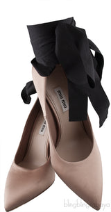 Nude Satin Black Strap Heels