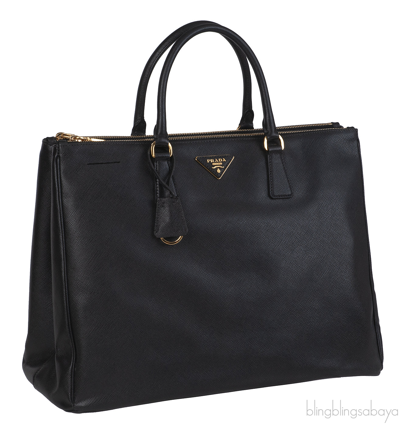 Prada Large Saffiano Black Double Zip Tote