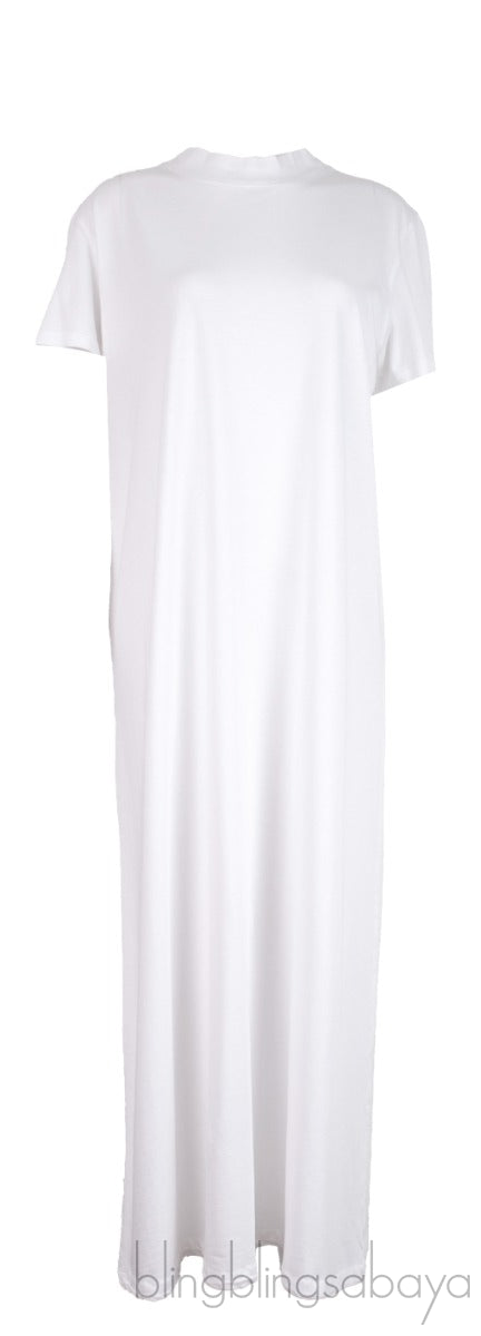 White Cotton Plain Maxi Dress