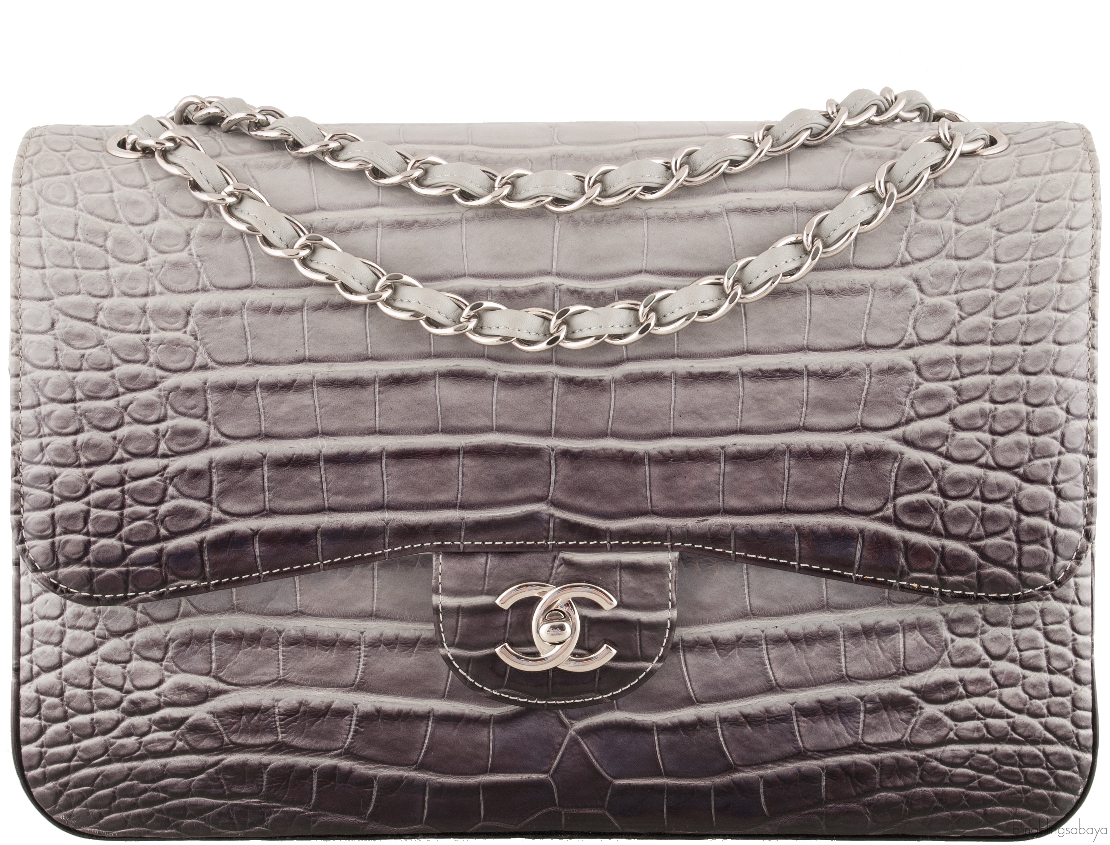 Ombre Grey Crocodile Flap Bag