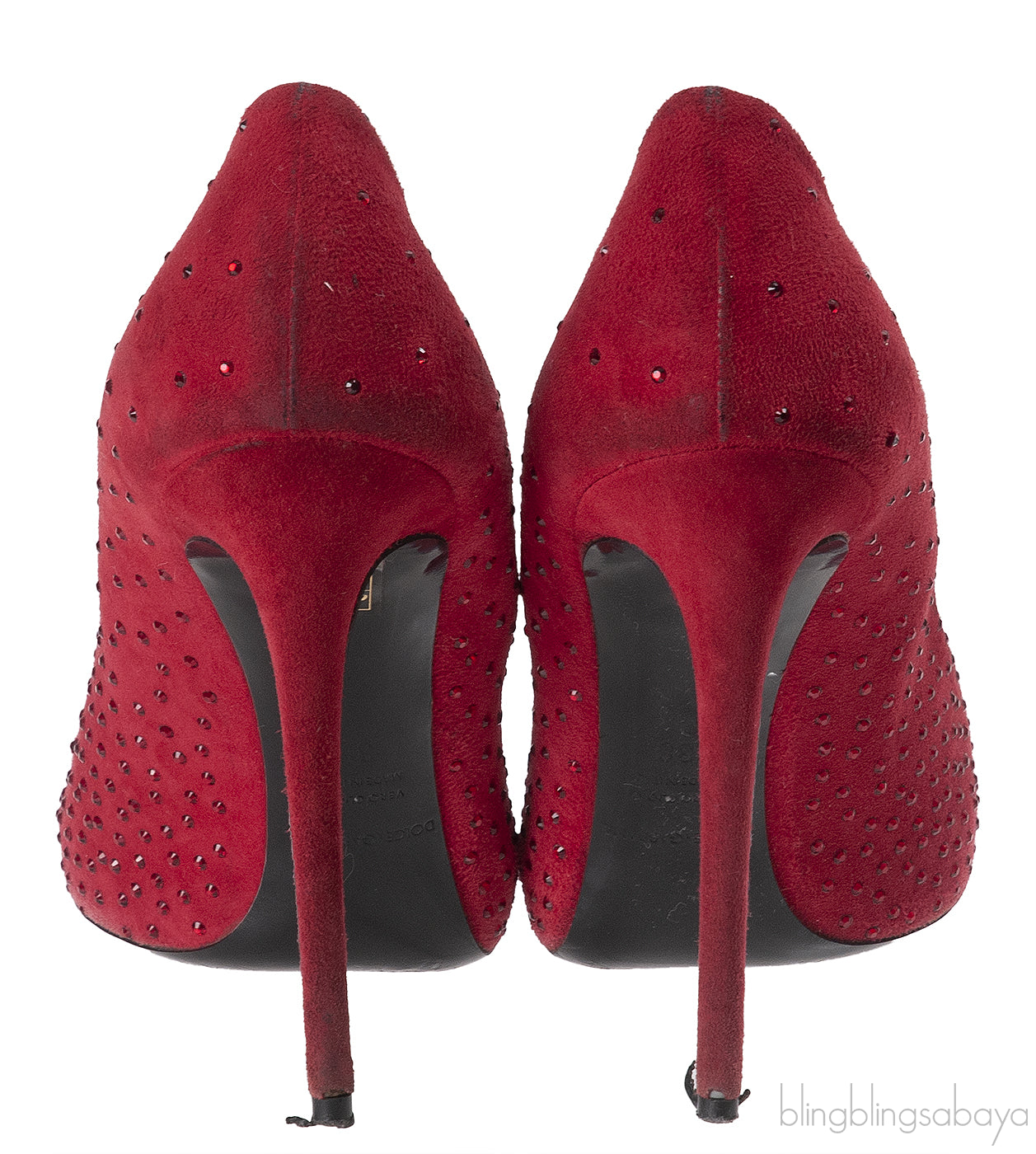 Dolce & Gabbana Red Suede Crystal Heels