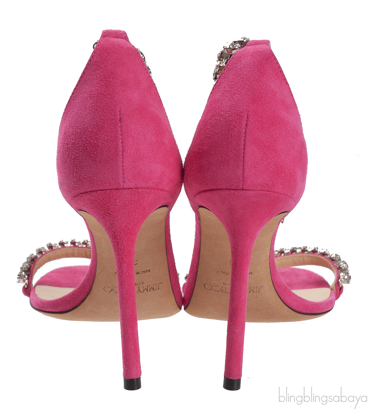 Jimmy Choo Shiloh Pink Suede Crystal Heels