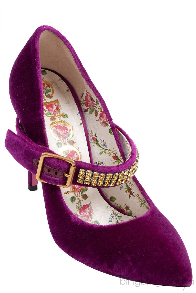 Gucci Purple Sylvie Velvet Crystal Embellished Heels 38