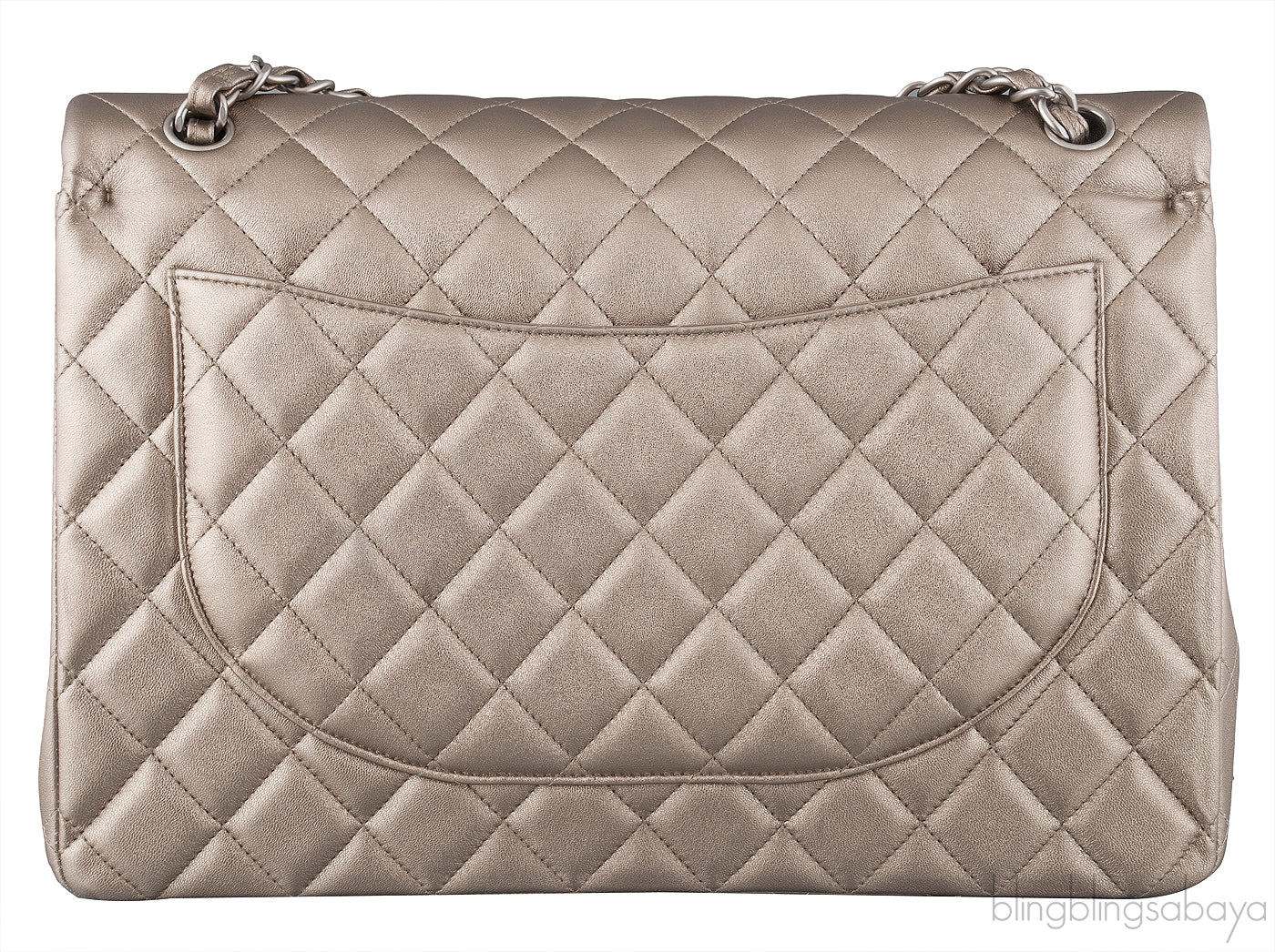 Metallic Silvery Gold Quilted Maxi Flap Bag