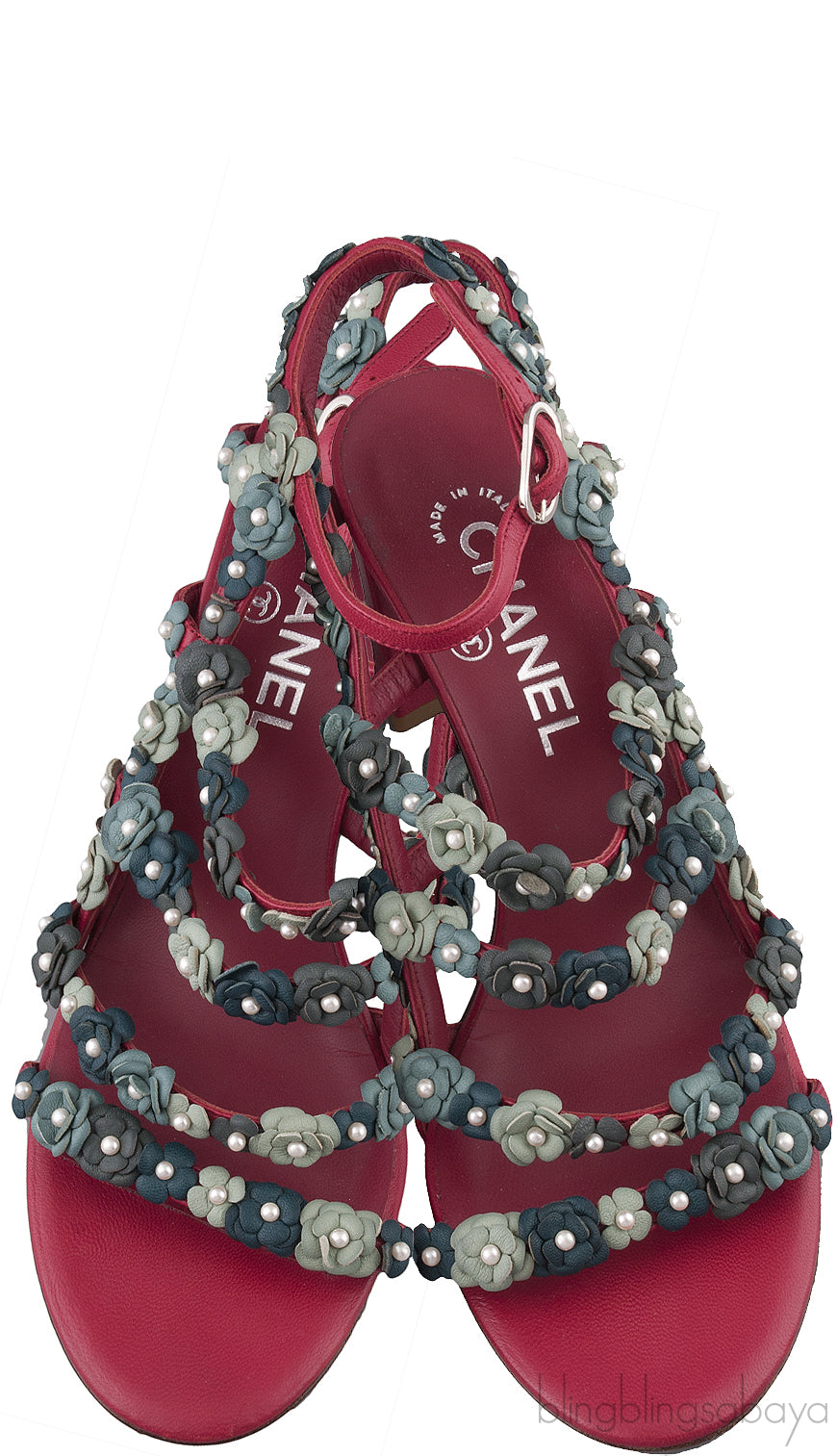 Chanel Camellia Strappy Pearl Red Sandals