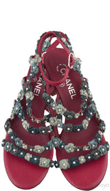 Chanel Camellia Strappy Pearl Red Sandals