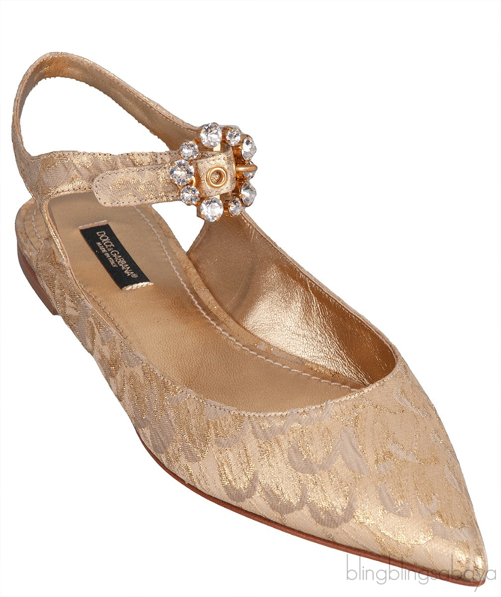 Dolce & Gabbana Metallic Gold Pointed Toe Flat Shoes