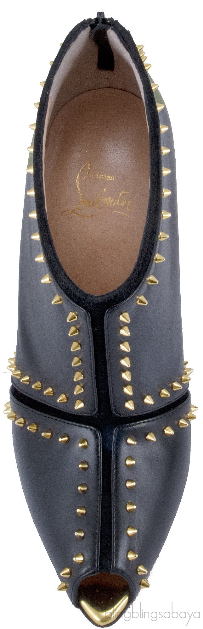 Black Studded Leather Peep Toe Boots