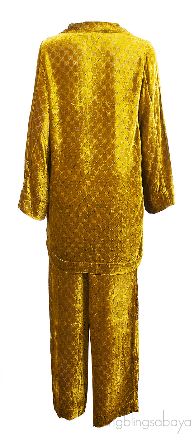 Gucci Gold GG Devore Velvet Shirt & Wide Leg Trouser