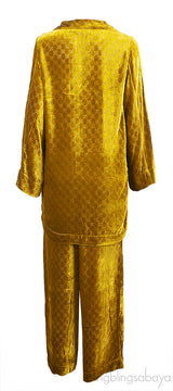 Gucci Gold GG Devore Velvet Shirt & Wide Leg Trouser