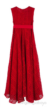 Red Perforated Kids Dress