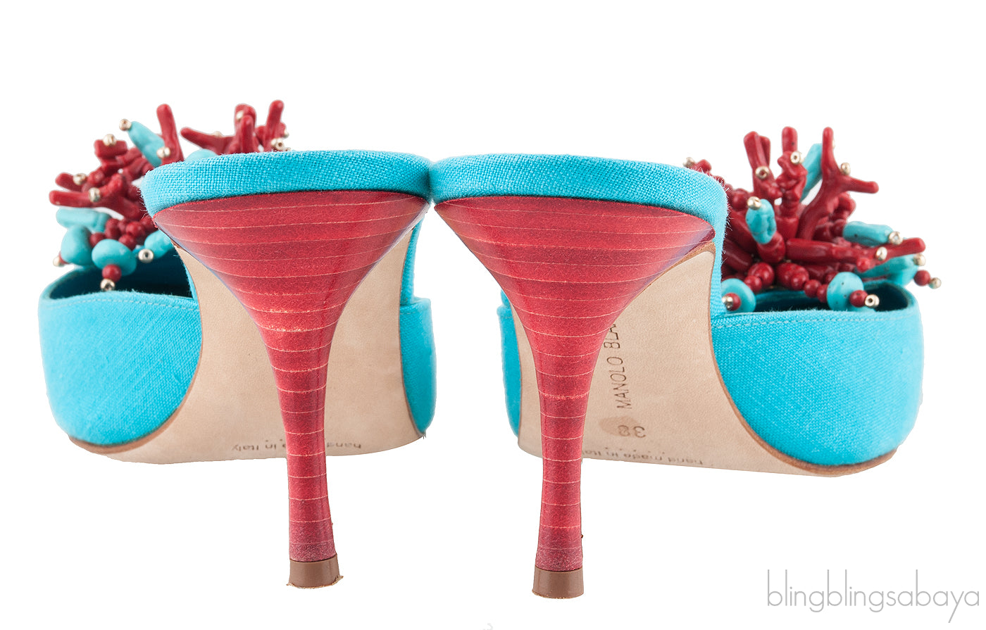 Teal Vorga Beaded Slide Sandals