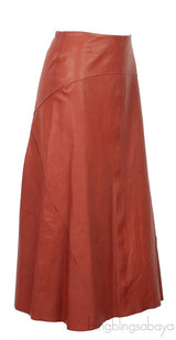 Brown Leather Midi Skirt