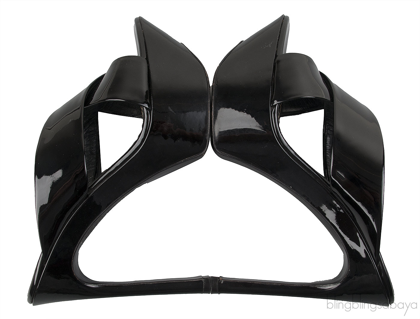Black Patent Criss-cross Slide Sandals