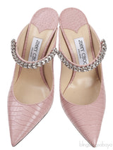 Pink Croc-effect Bing 100 Crystal-Embellished Leather Mules