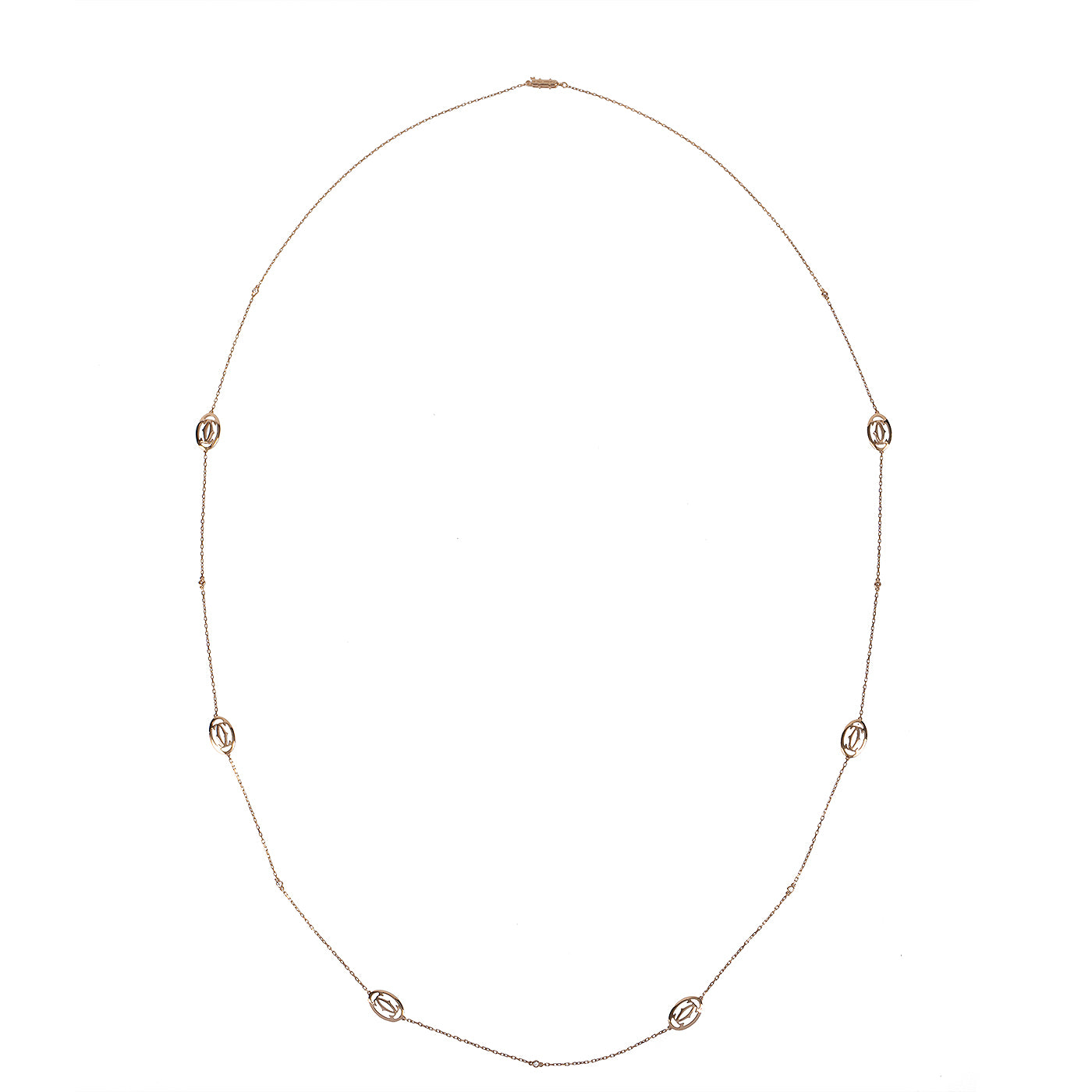 Cartier Double C Logo Baignoire Diamond Pink Gold Long Necklace