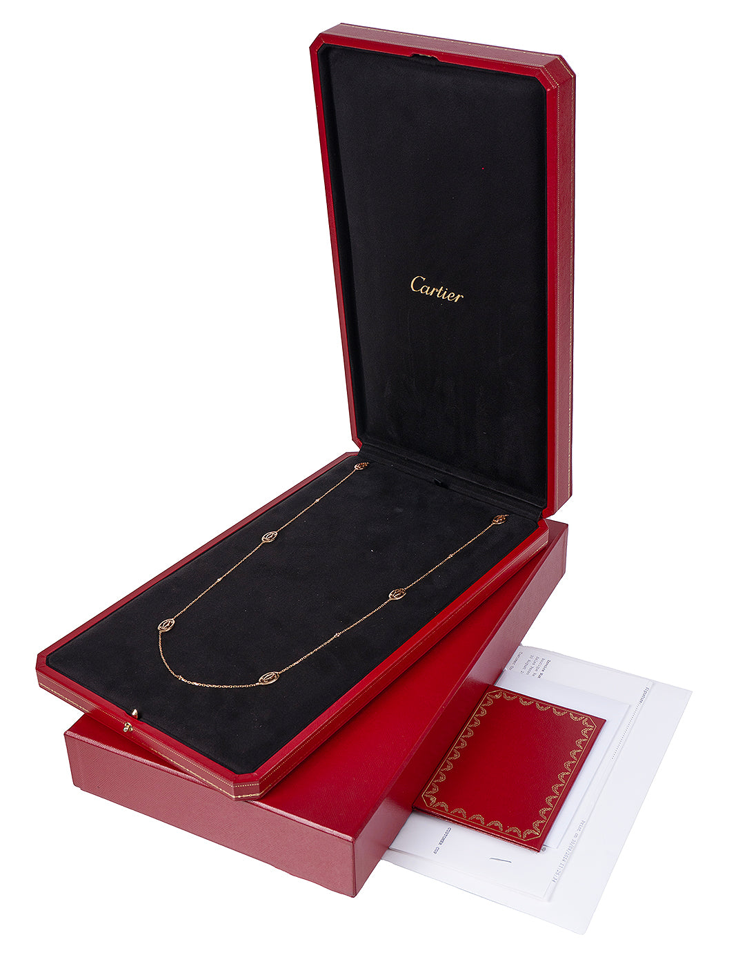 Cartier Double C Logo Baignoire Diamond Pink Gold Long Necklace