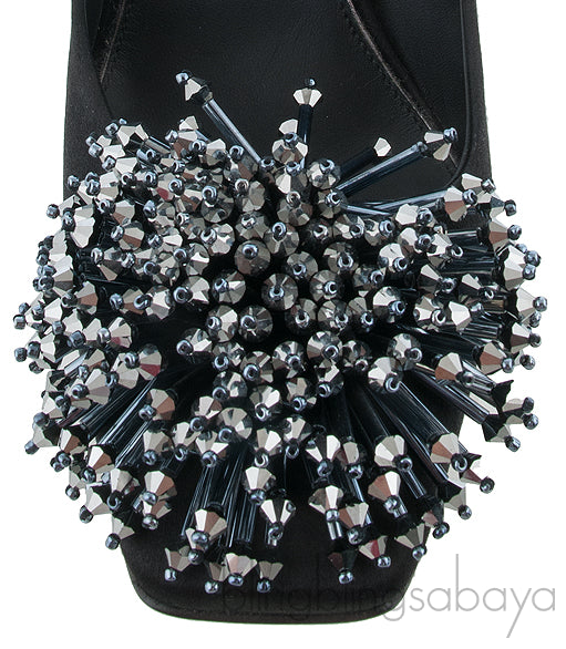 Black Satin Bead Embellished Heels