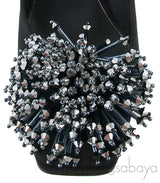 Black Satin Bead Embellished Heels