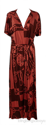 Rust Printed Belted Dress