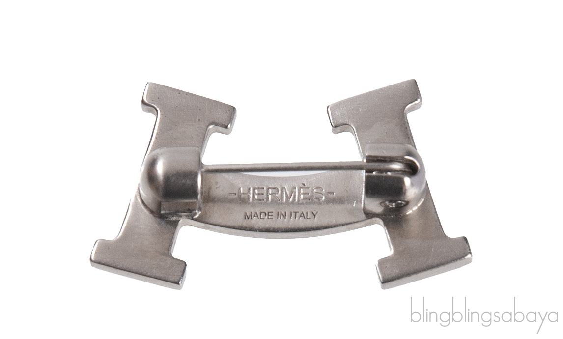 Hermes Smile H Mini Brooch Palladium
