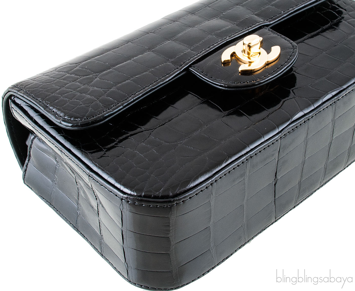 Black Croc Mini Single Flap Bag