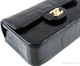 Black Croc Mini Single Flap Bag
