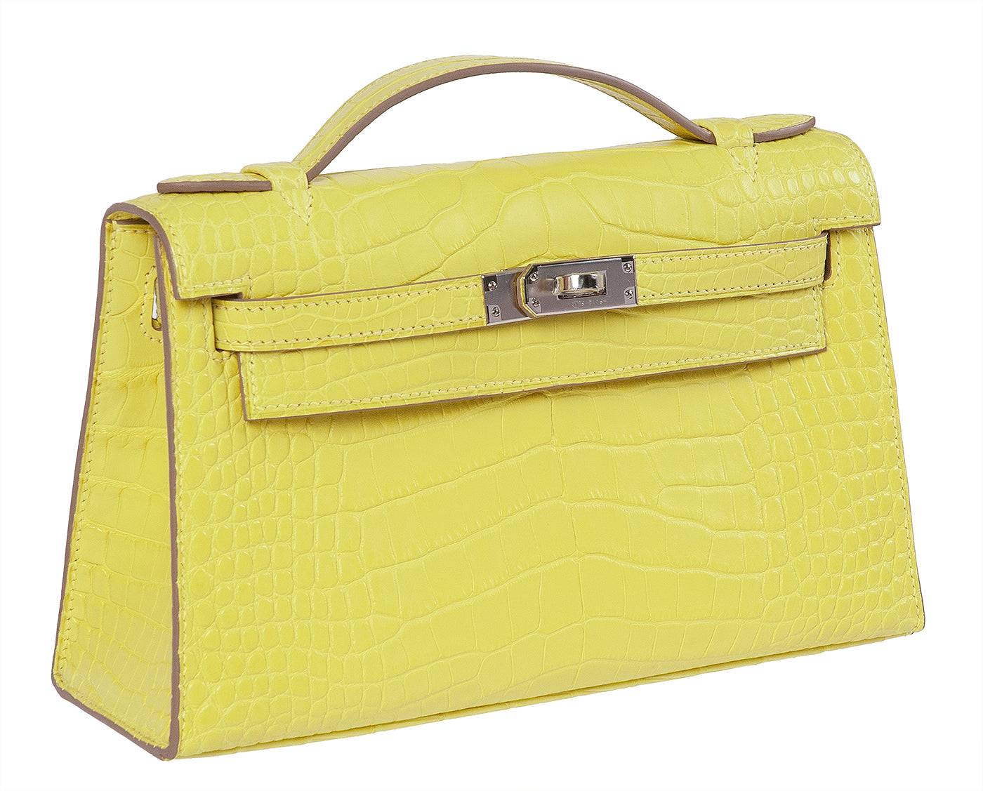 Hermes Kelly Pochette Matte Lime Alligator PHW