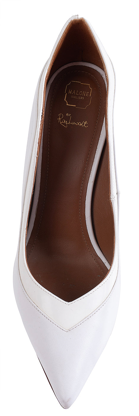 Malone Souliers by Roy Luwolt White Pointed Leather Heels 41