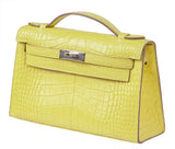 Hermes Kelly Pochette Matte Lime Alligator PHW