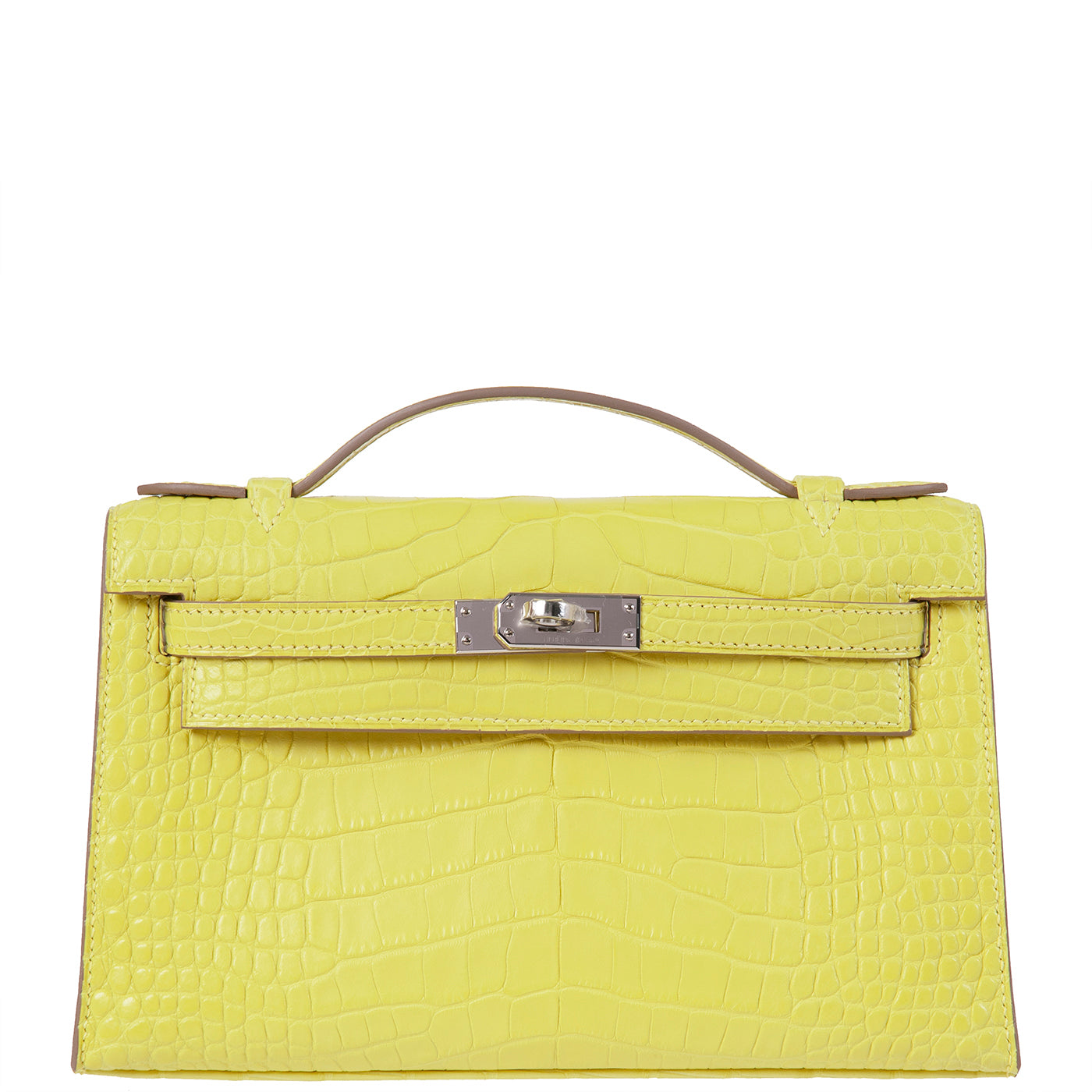 Hermes Kelly Pochette Matte Lime Alligator PHW