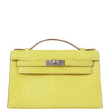 Hermes Kelly Pochette Matte Lime Alligator PHW