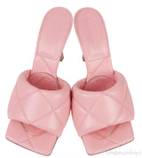 Baby Pink Nappa Quilted Rubber Lido Leather Mules