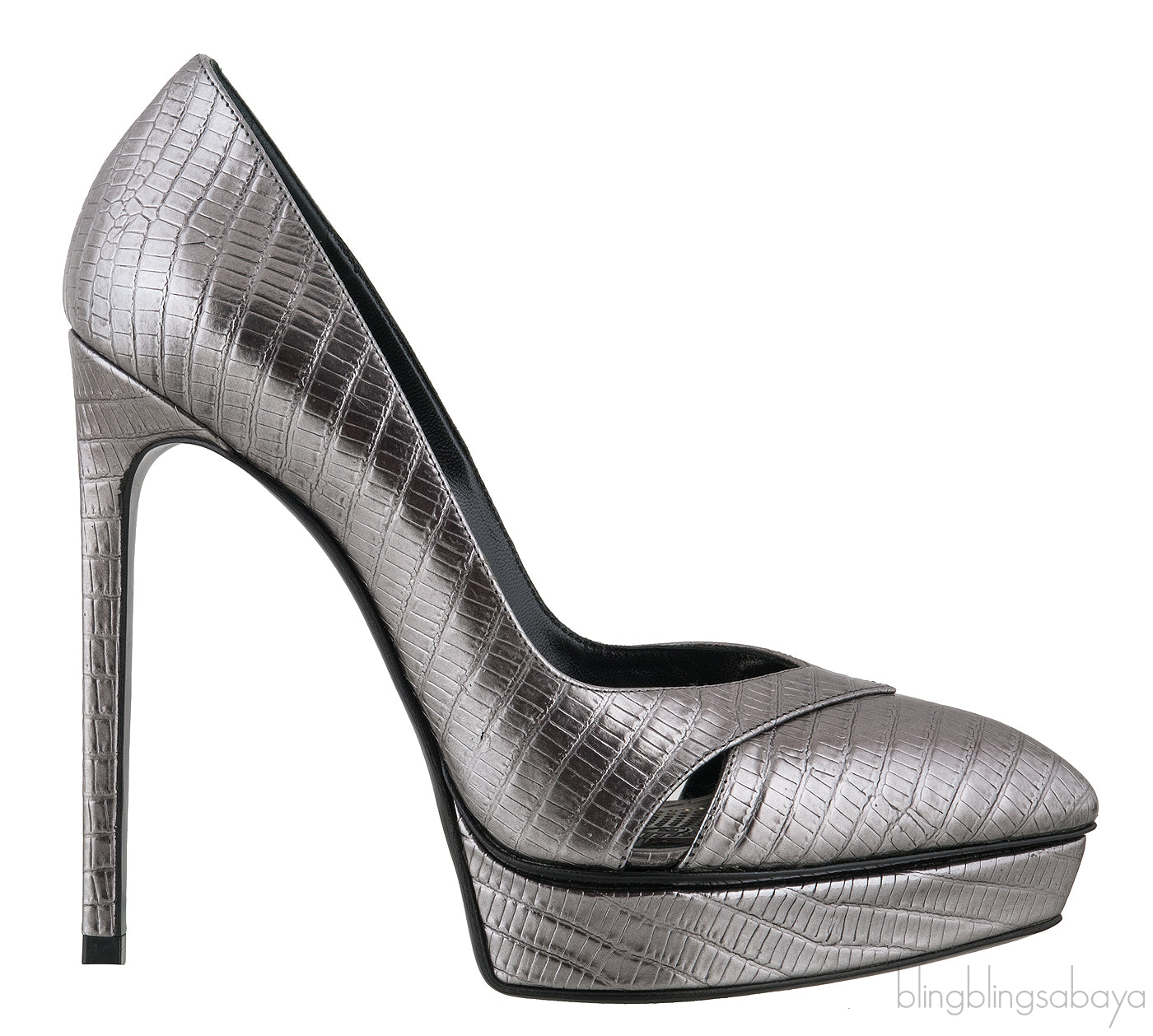 Yves Saint Laurent Gun Metal Lizard Print Pointed Pump