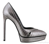 Yves Saint Laurent Gun Metal Lizard Print Pointed Pump