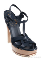 Yves Saint Laurent Blue Leather & Wood Heels Tribute
