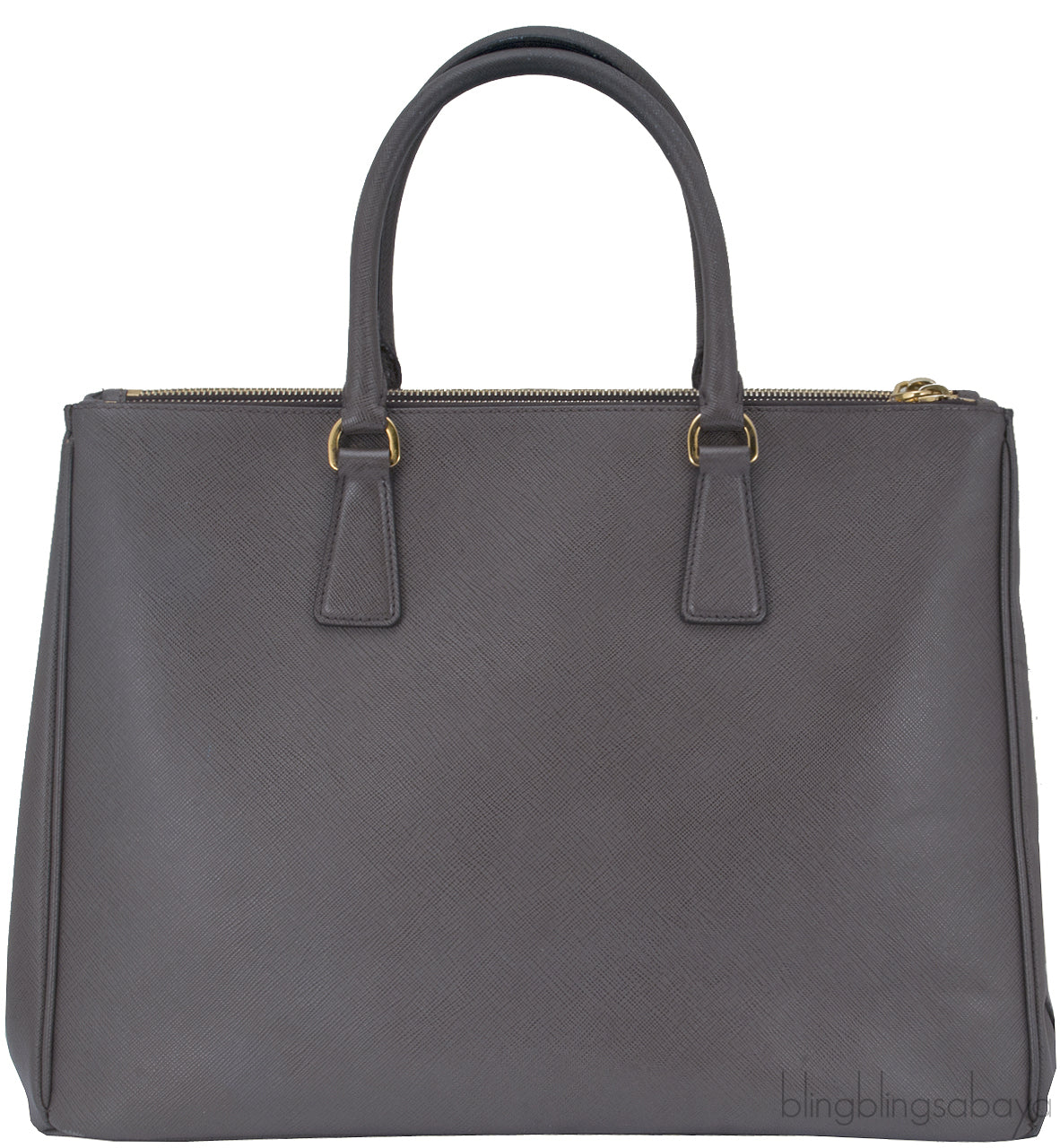 Grey Saffiano Double Zip Bag GHW