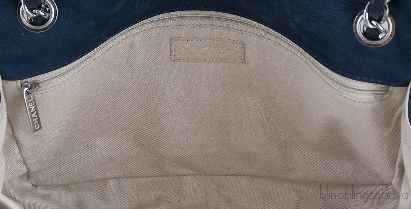 Blue Nubuck Quilted Flap Bag